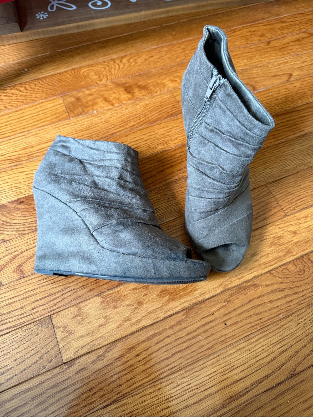 Women’s Suede Peep-Toe Wedge Booties - Grey